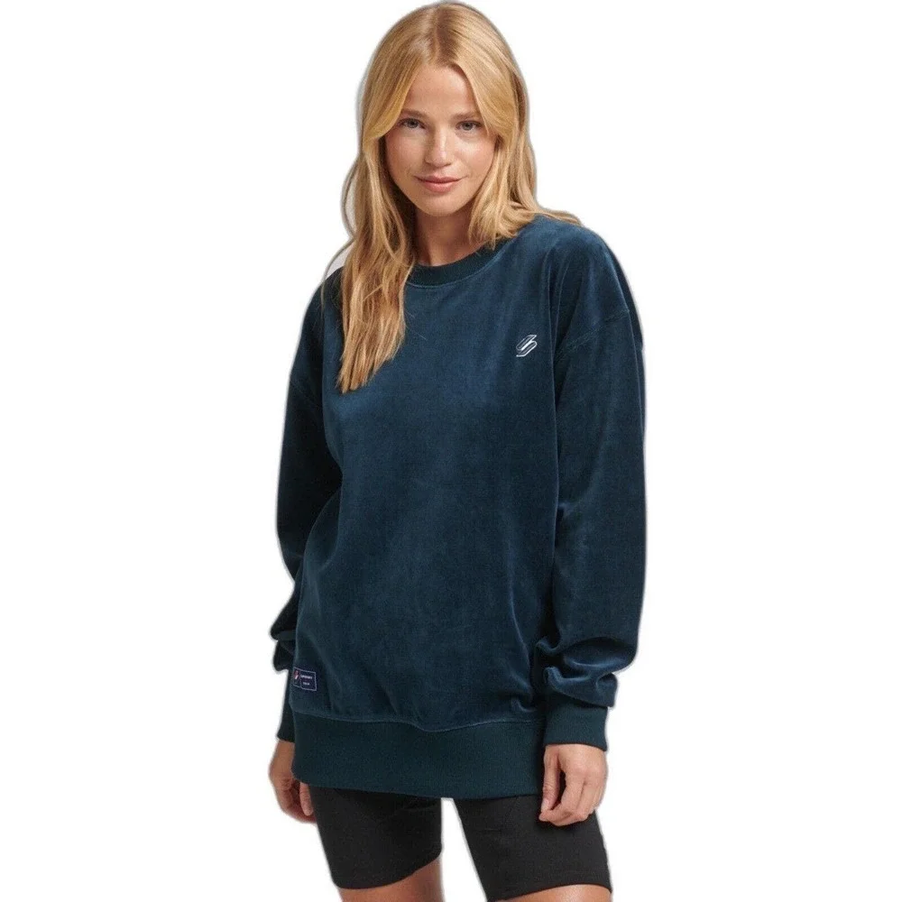 Superdry Womens Oversized Logo Velvet Sweatshirt Crewneck Size XS/S Zinc Blue - Picture 4 of 6
